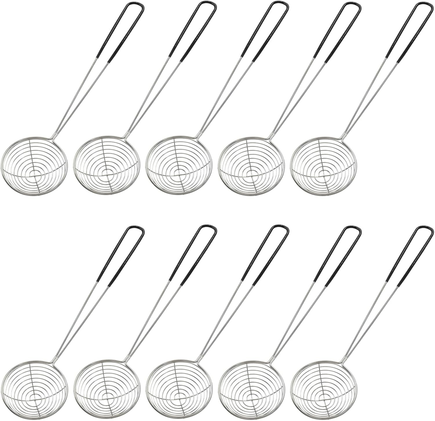 10 Pack Stainless Steel Spider Strainer Spoon, 2.5 Inch Mini Wire Skimmer Colander Small Ladle, Hot Pot Strainer Scoops for Home/Tortellini and Meatball Black