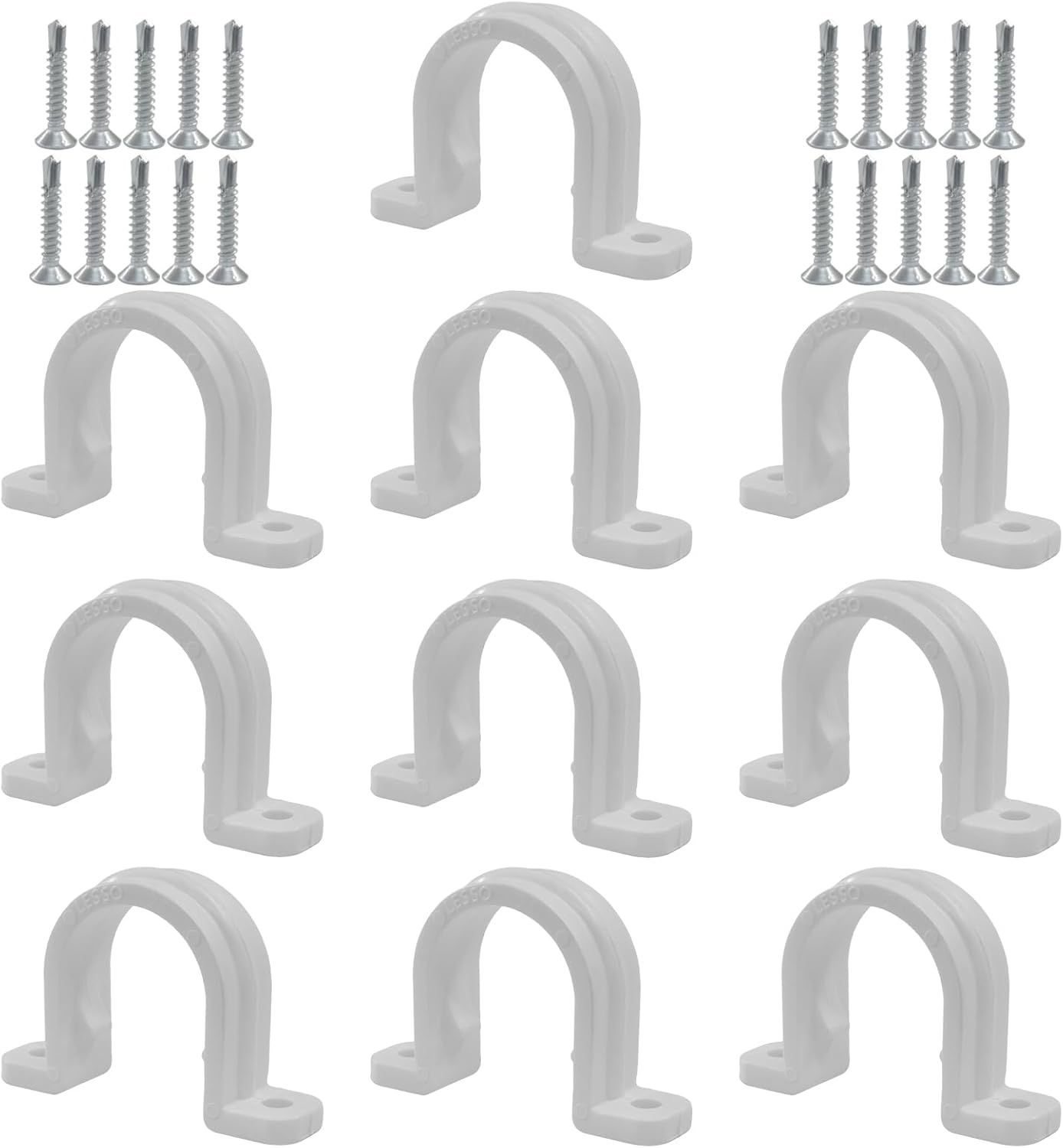 10 Sets SCH 3/4 Inch 25MM Conduit Pipe Clamps, Non-Metallic PVC Pipe Clips Two Hole Plastic clips for Electrical Installation/Contractors