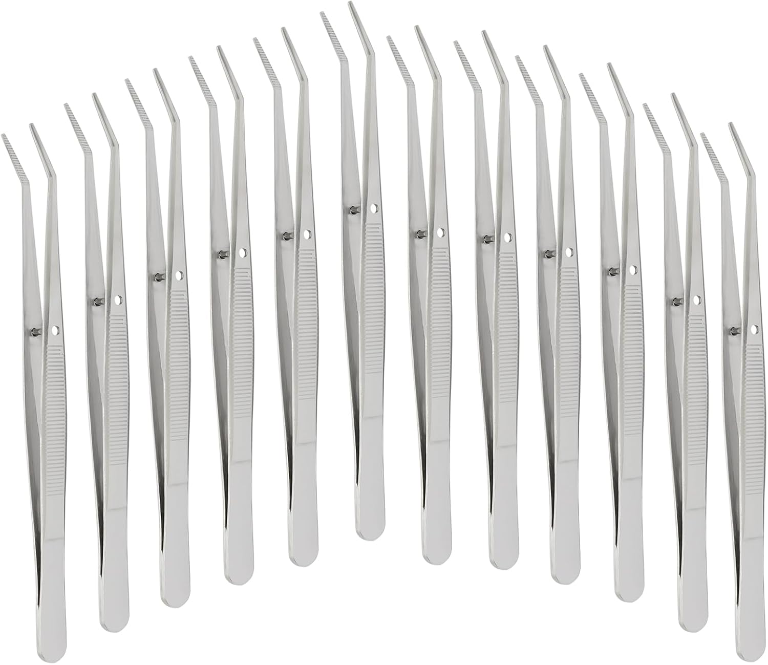 12 Pcs Stainless Steel Tweezers, 6" Sewing Tweezers with Curved Serrated Tip for Crafting, Multipurpose Curved Tip Forceps for Jewelry Making, Eyelash Extension, Precision Grip Silver