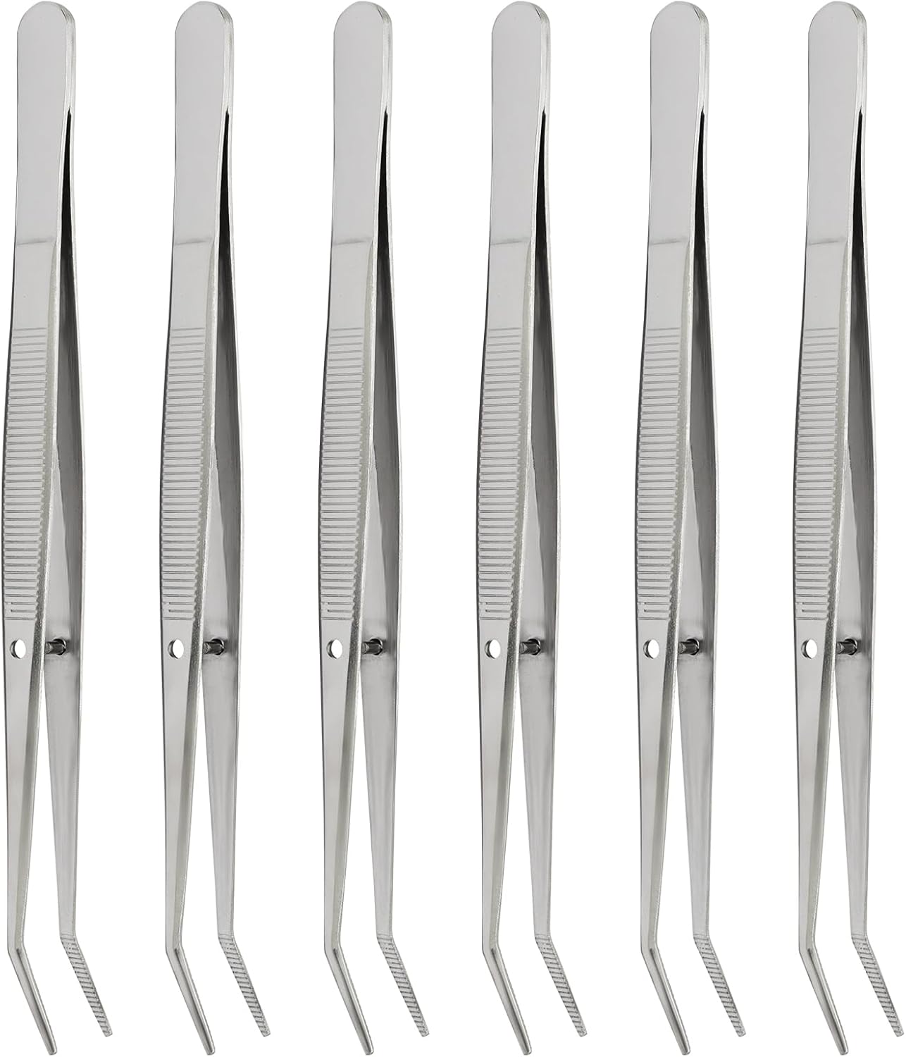 6 Pcs Stainless Steel Tweezers, 6" Sewing Tweezers with Curved Serrated Tip for Crafting, Multipurpose Curved Tip Forceps for Jewelry Making, Eyelash Extension, Precision Grip Silver