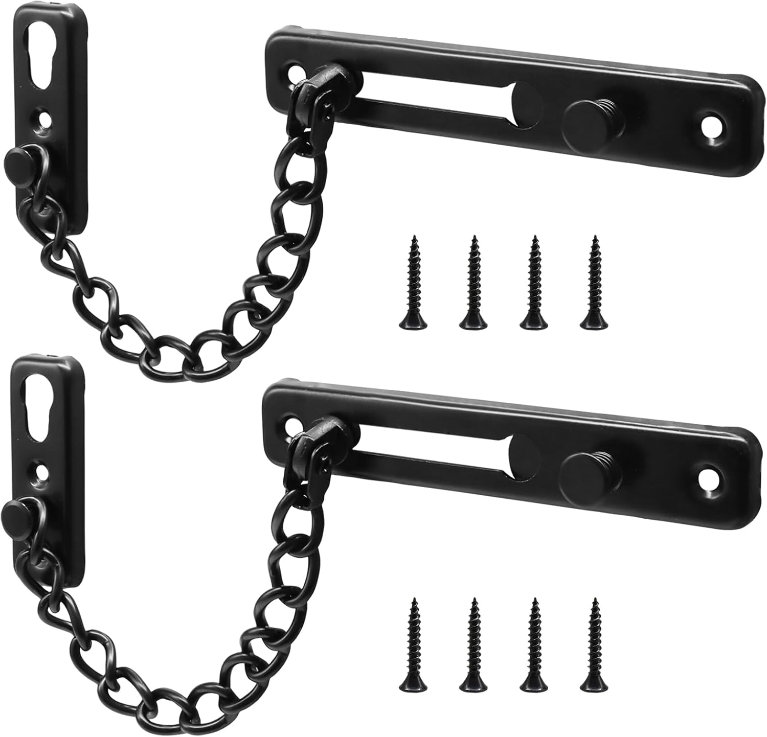 Heavy Duty Door Chain Lock with Mounting Screws, Stainless Steel Door Chain Guard for Front Doors, Pet Safe Black, 2 Pack