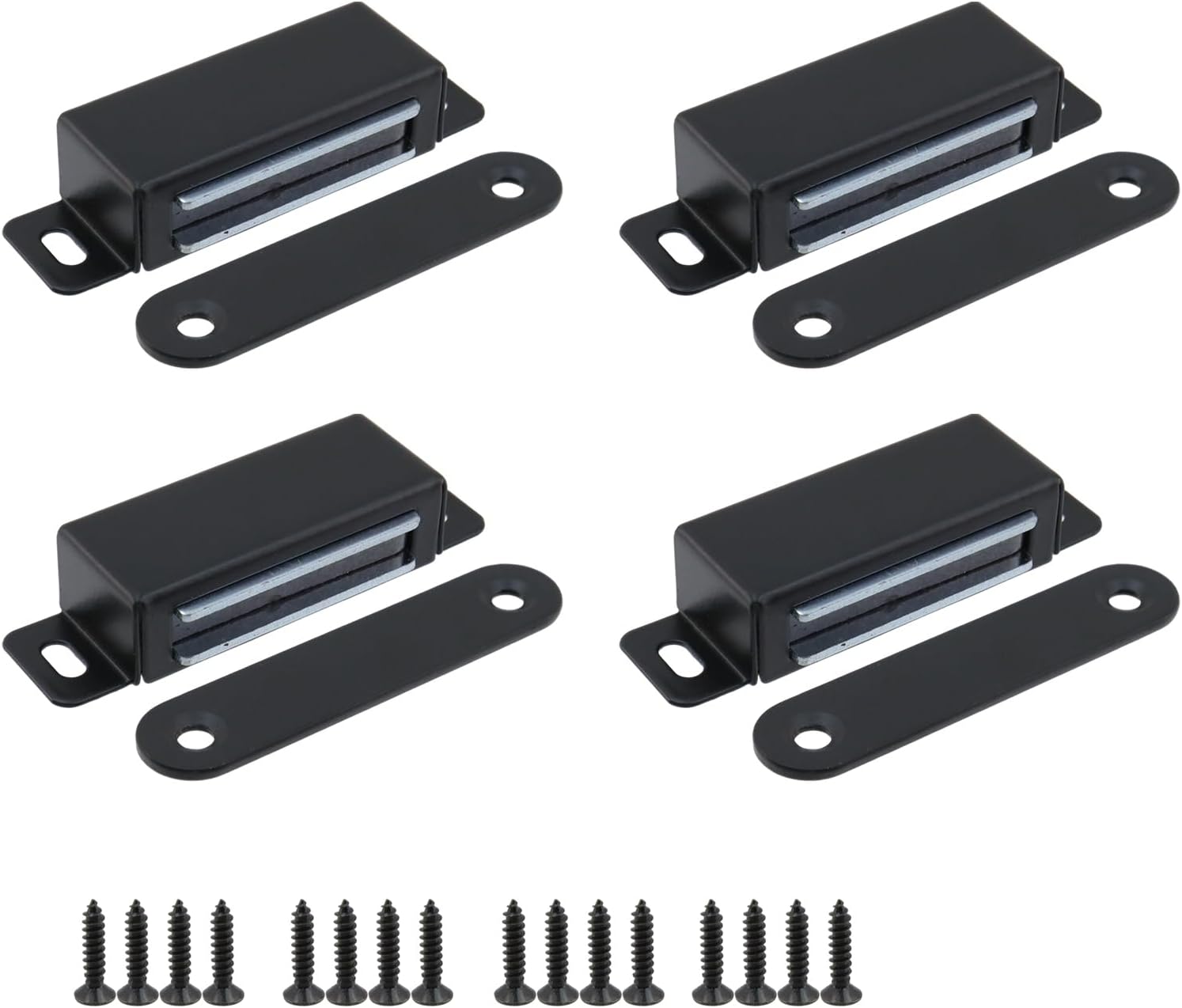Magnetic Cabinet Door Catch 55 lbs Stainless Steel Magnets Closet Catches for Kitchen Bathroom Cupboard Wardrobe Drawer Latch 2.8" Length, Black -4pcs