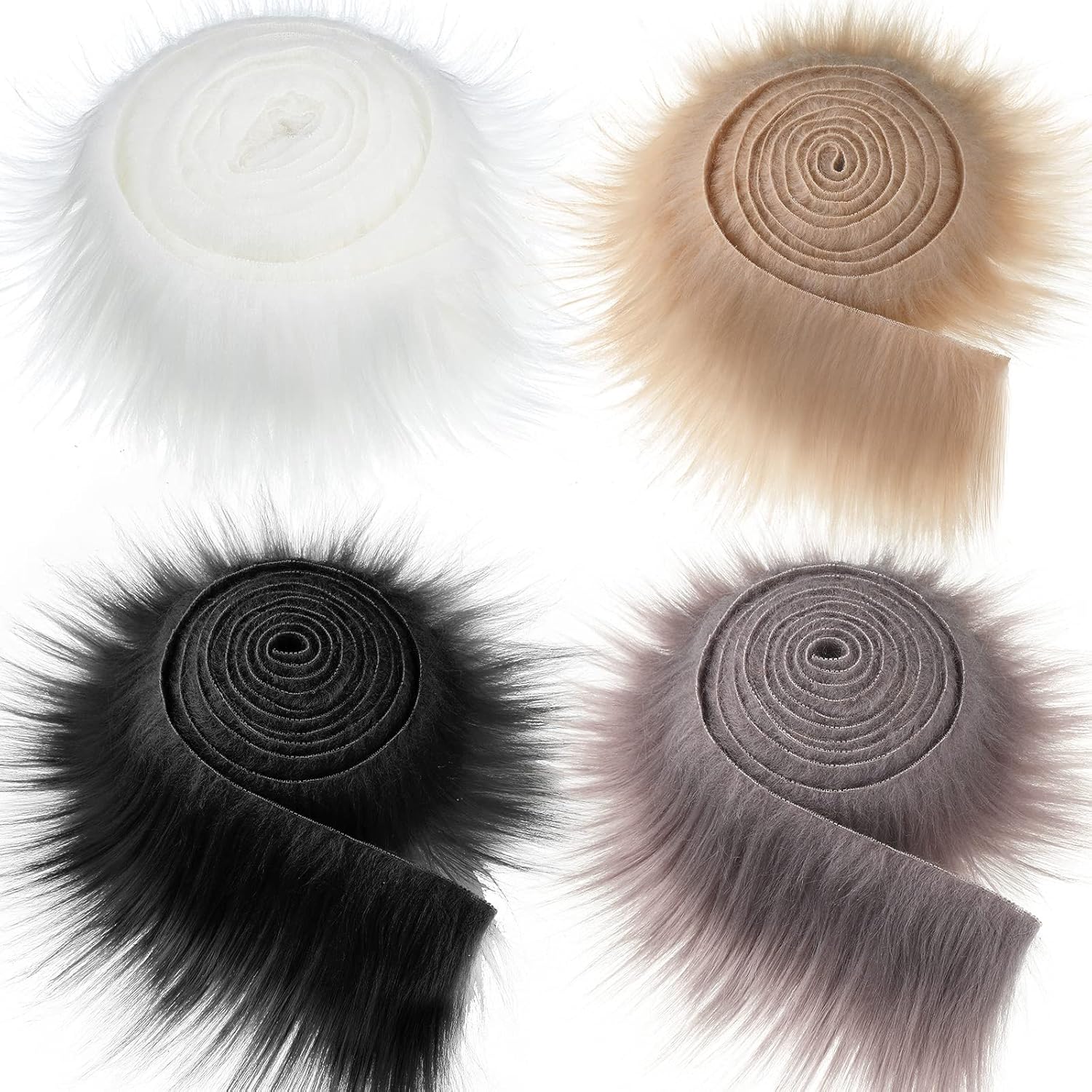 4 Pieces Faux Fur for Craft Fake Fur Shaggy Patches Ribbon Chair Cover Seat Cushion Pad Supplies for Sewing DIY Gnome Beard Easter Costume Winter Valentine's Day Black, Khaki, Grey, White