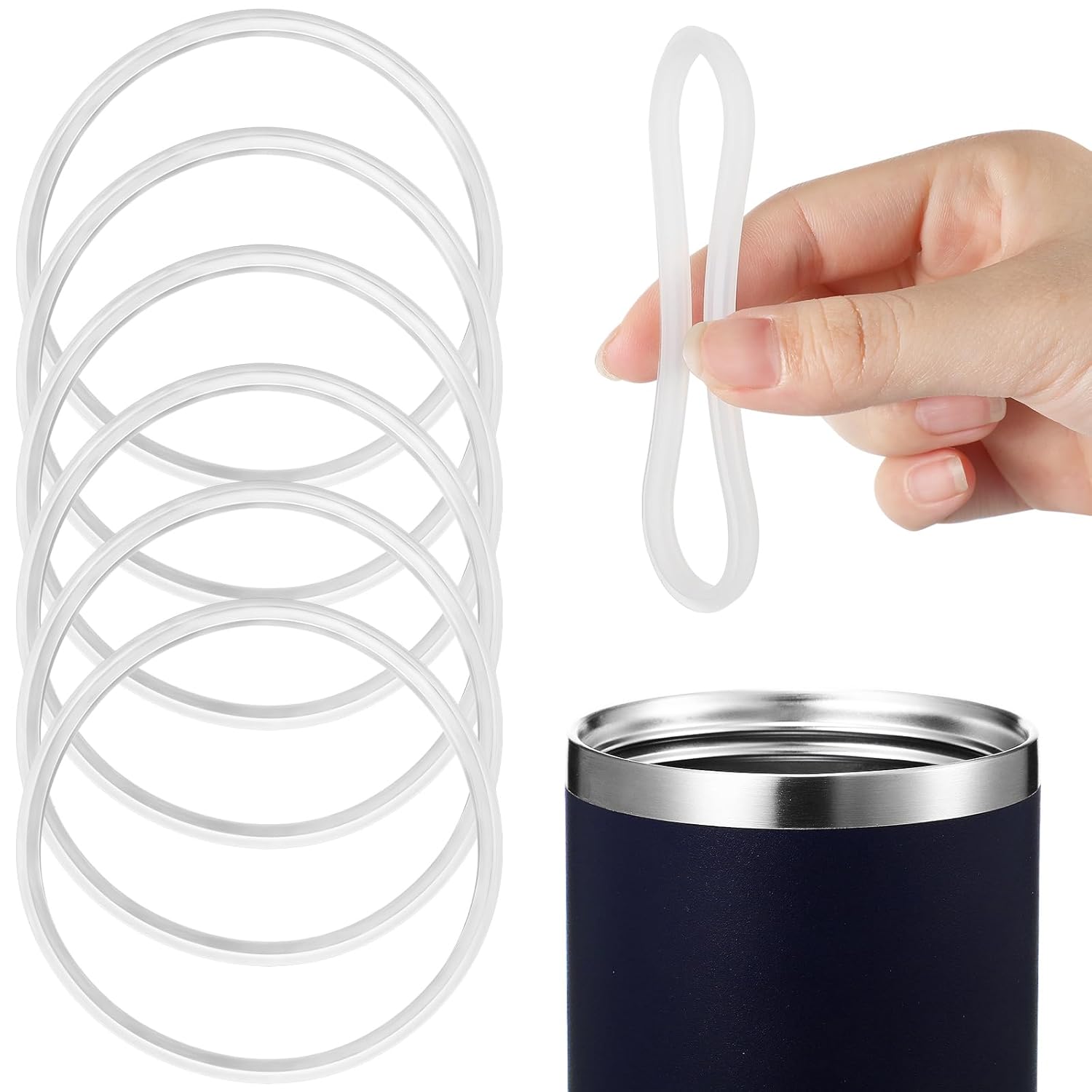 6 Pcs 20 oz Replacement Rubber Lid Seals O Shaped Resealable Lid Gaskets for 10, 12, 16 and 20 Ounce Insulated Stainless Steel Tumblers White