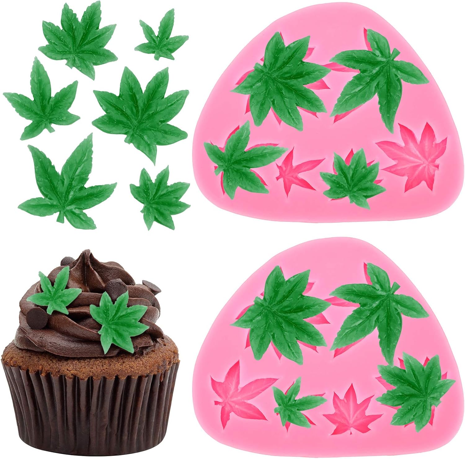 2 Pieces Weed Leaf Cake Fondant Mold Pot Leaves Silicone Mold for Weed Leaf Theme Cake Decoration, Chocolate Candy Polymer Clay Cookie Sugar Craft Rose Red