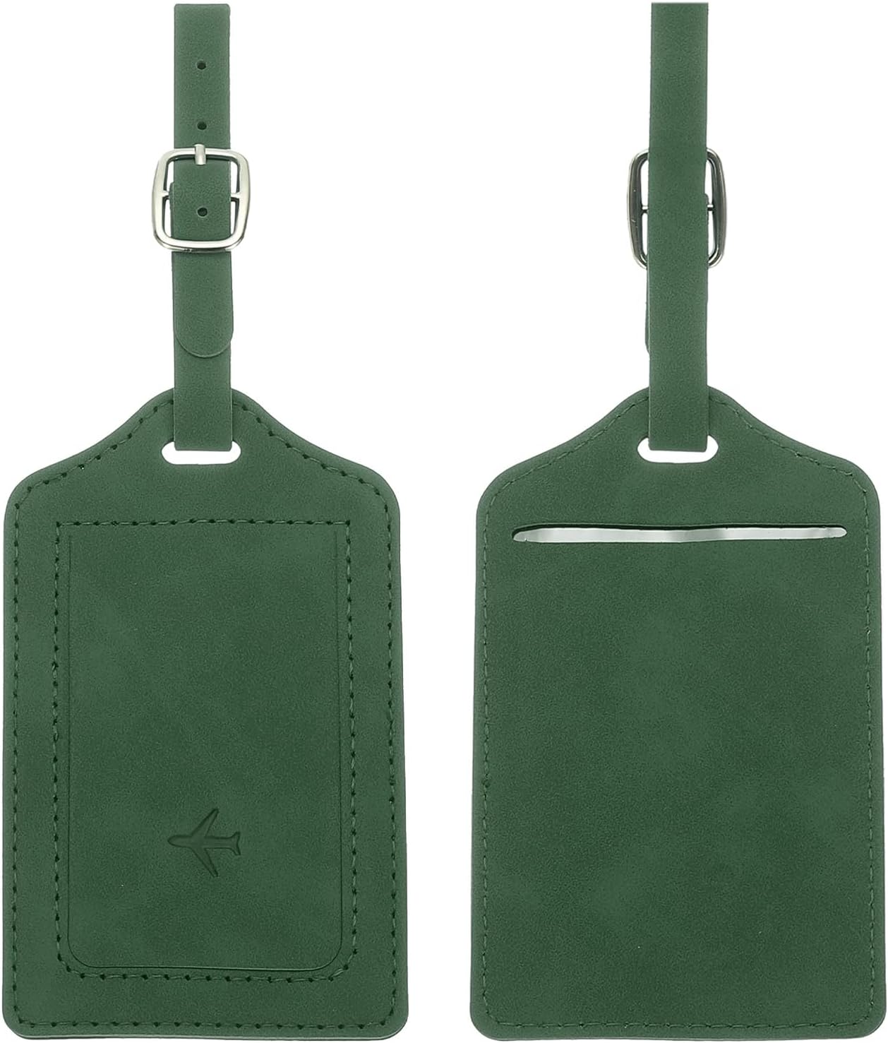 2 Pcs Suitcase Tags, Green Leather Luggage Name Tags Travel Accessories Airplane Travel Essentials for Flying Hotel Check in Luggage Bags Men Women, 4.72 x 2.76 x 0.08