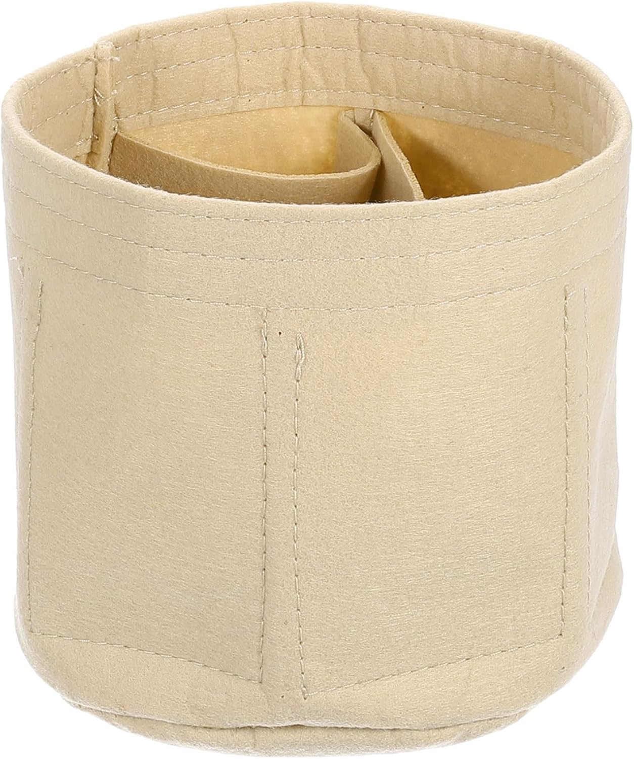 Purse Organizer Insert, Portable Felt Organizer Bags Round Multiple Compartments Purse Liner for Bucket Bag, Domed Satchel, Tote Bag, Handbag Shaper 8" x 4" x 5.5", Beige