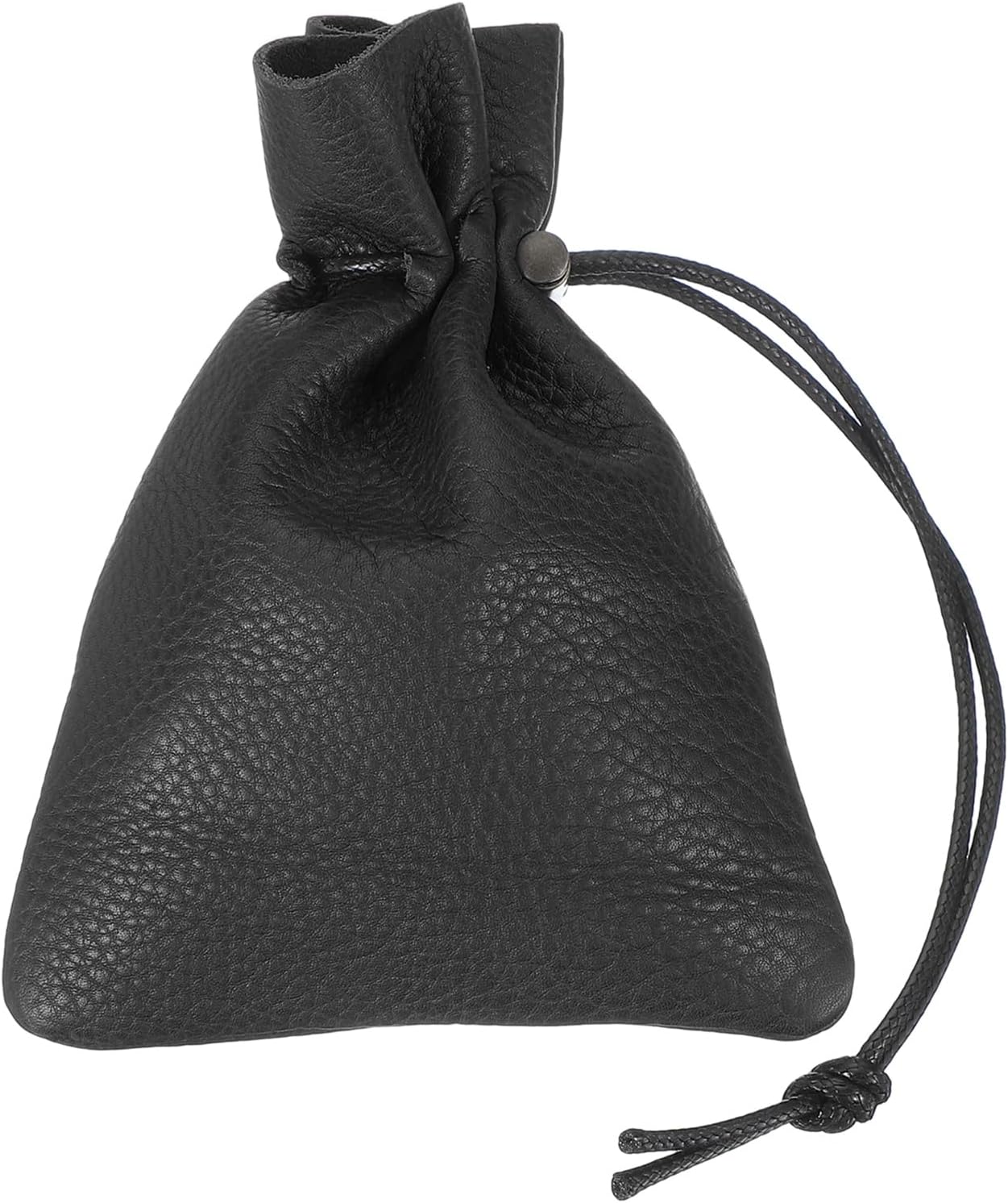 1 Pcs Drawstring Bag, Leather Coin Purse, Change Purse for Women, Men's Leather Bag, for Jewelry, Keys, Coin Storage Black