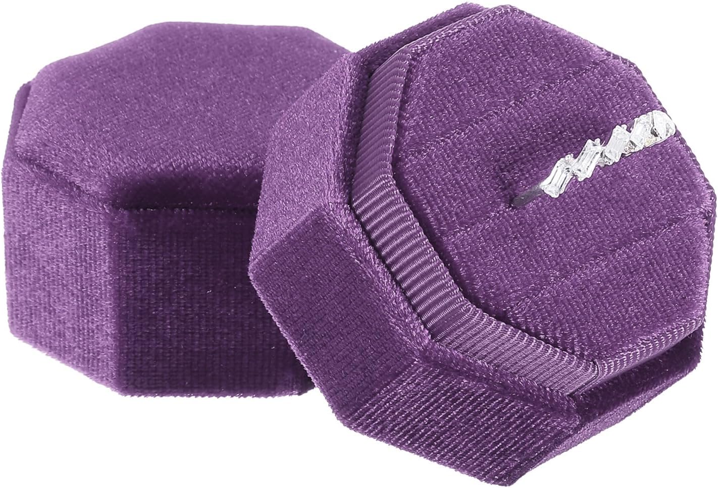 Velvet Ring Box, 3 Slot Octagon Wedding Ring Display Holder Box Jewelry Ring Gift Box for Wedding Ceremony Proposal Engagement Deep Purple