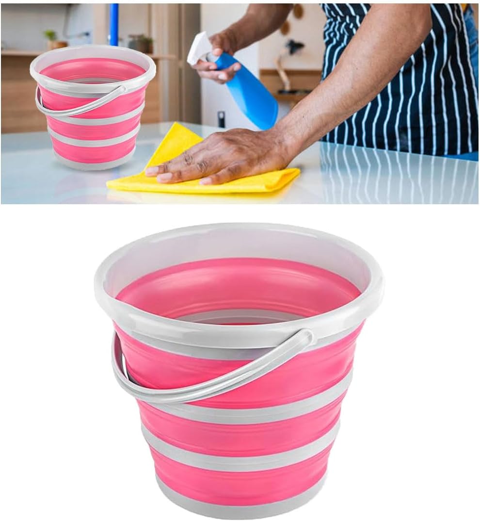 Car Collapsible Bucket, 10L 2.6 Gallon Folding Bucket Auto Cleaning Plastic Water Bucket, Foldable Portable Bucket Space Saving for Indoor Outdoor Car Wash Garden Camping Pink