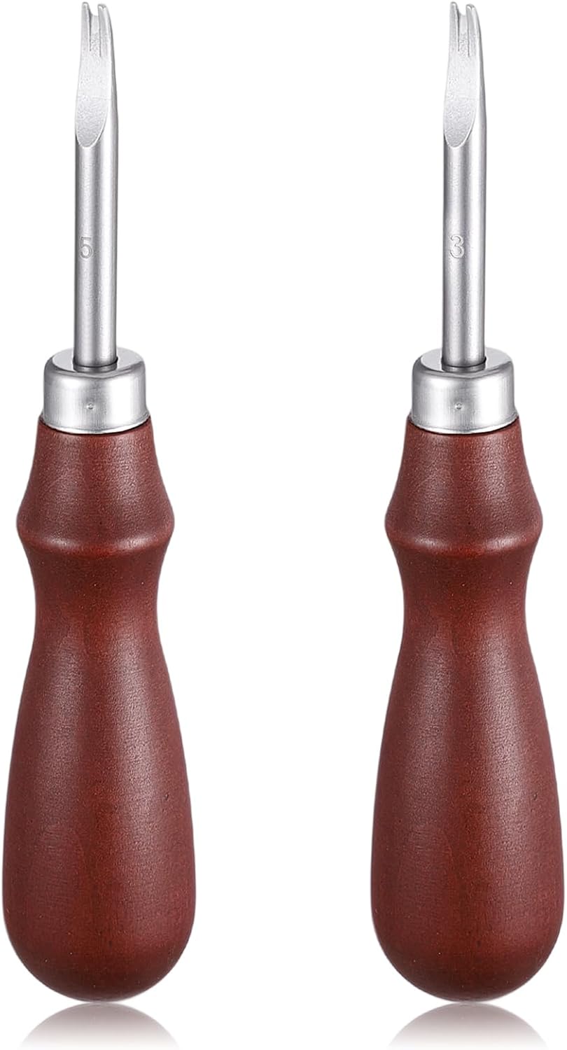Leather Edge Skiving Beveler, 2 Pcs Leather Working Tools Burnishing Tool Edge Cutting Trimmer Tool for DIY Leathercraft Working 2 Sizes 1.0 mm, 1.5 mm 3# + 5#