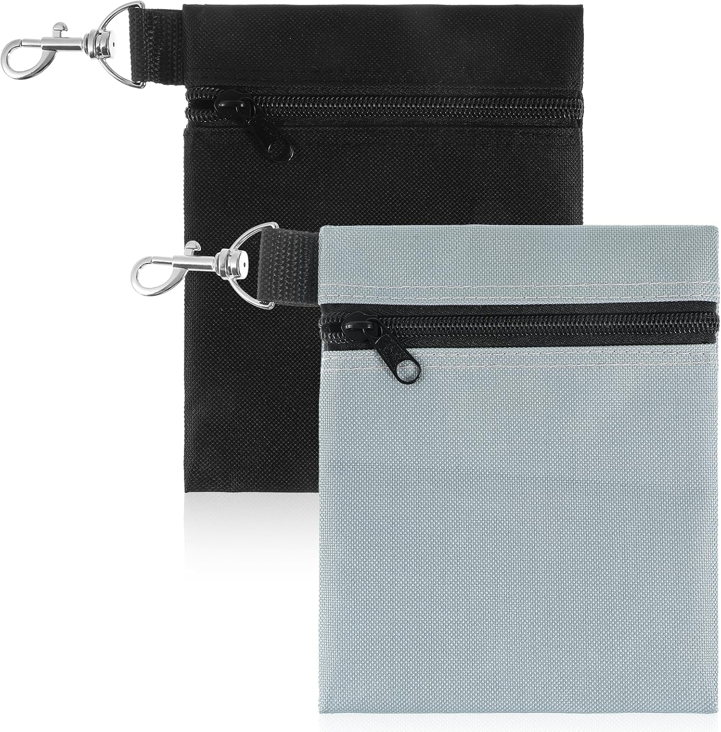 2 Pack Golf Ball Bag, Golf Tee Bag Pouch 6.7" x 5.5" Zippered Pouch with Metal Lobster Clip, Waterproof Golfs Accessories Organizer for Tees Balls, Valuables Holder, Men Women Black, Gray