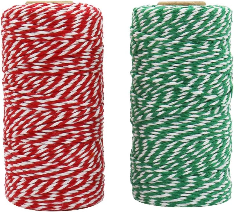 Bakers Twine, 656 Feet 2 Rolls Christmas Twine String Ribbon for Gift Wrapping, Pastry Boxes Tying, Festival Decorations, DIY Crafts 328Feet Each Roll