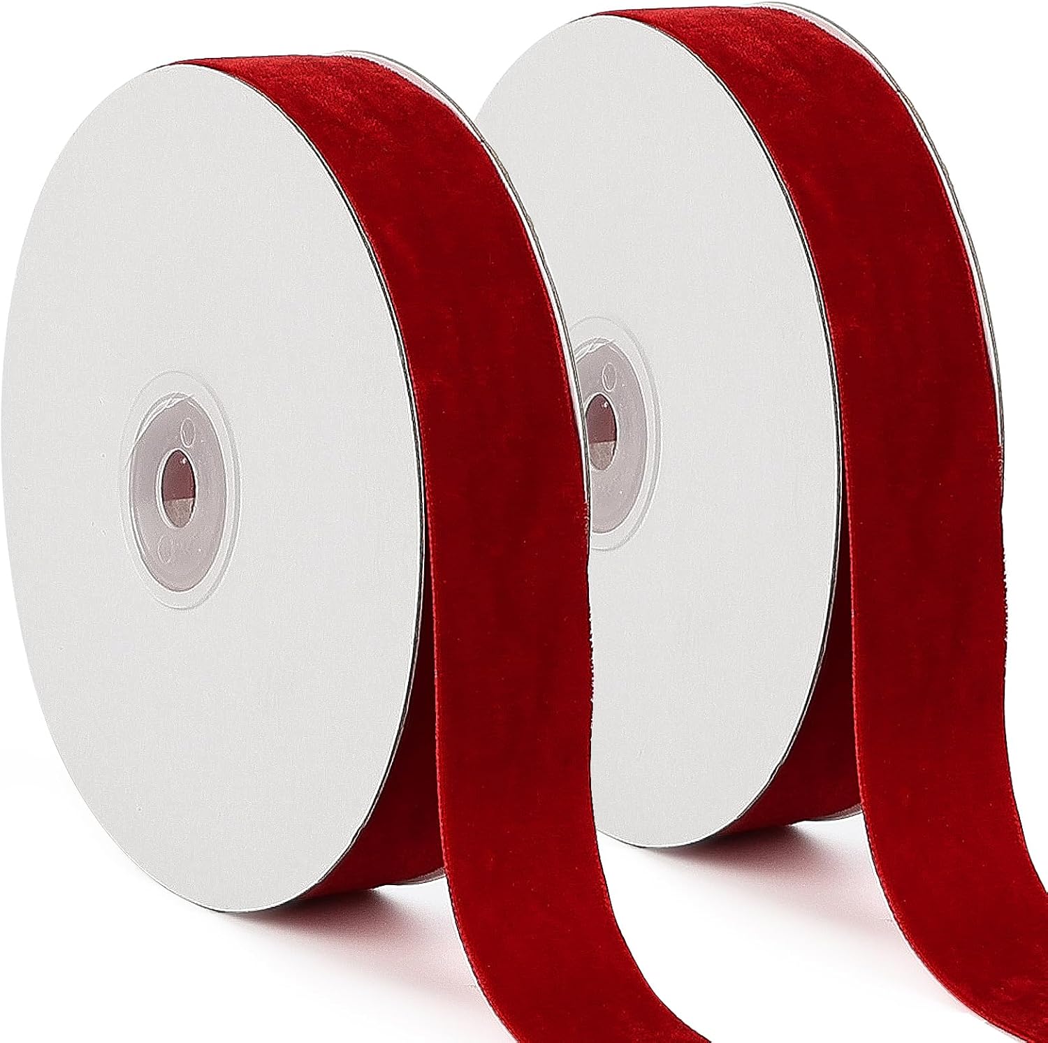 Red Velvet Ribbon, 1 Inch x 20 Yards Single Faced Red Ribbon for Gift Wrapping, Bow Making, Christmas Tree Decorations, Wreath Making and DIY Crafts 10 Yards Each Roll