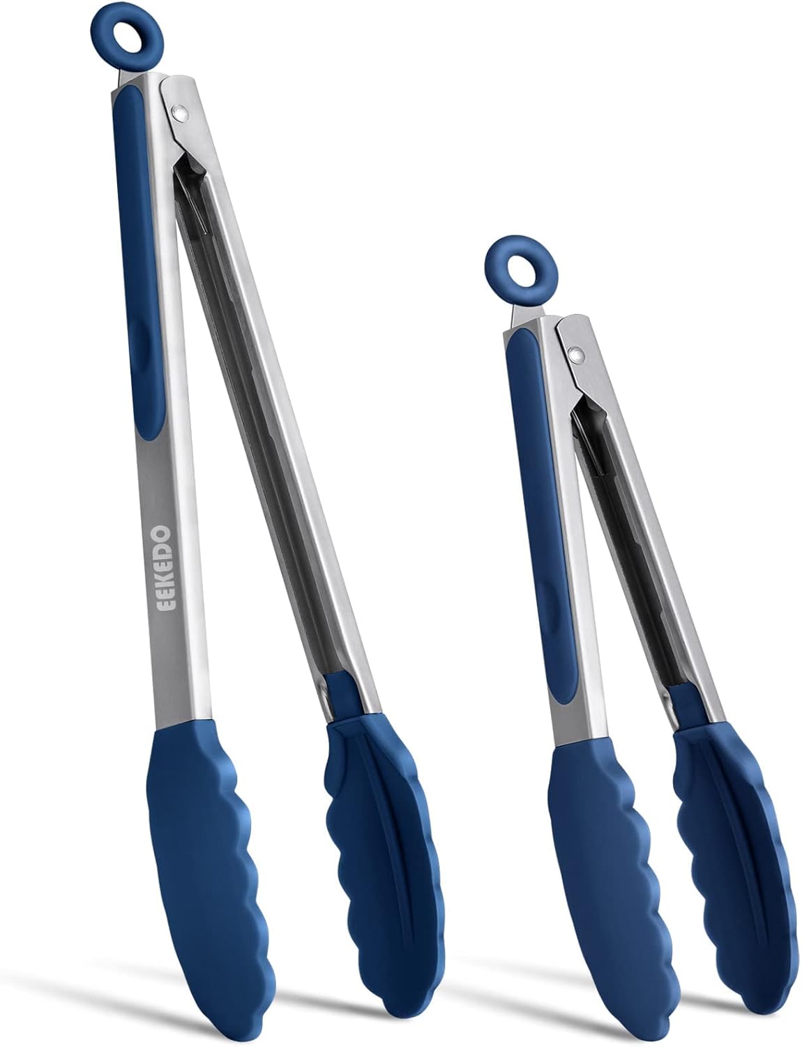 Tongs for Cooking, 600ºF High Heat-Resistant Stainless Steel Kitchen Tongs with Silicone Tips, Non Scratch, Locking Tong for BBQ Grilling Air Fryer Food Salads, Set of 2 9" and 12" Navy Blue