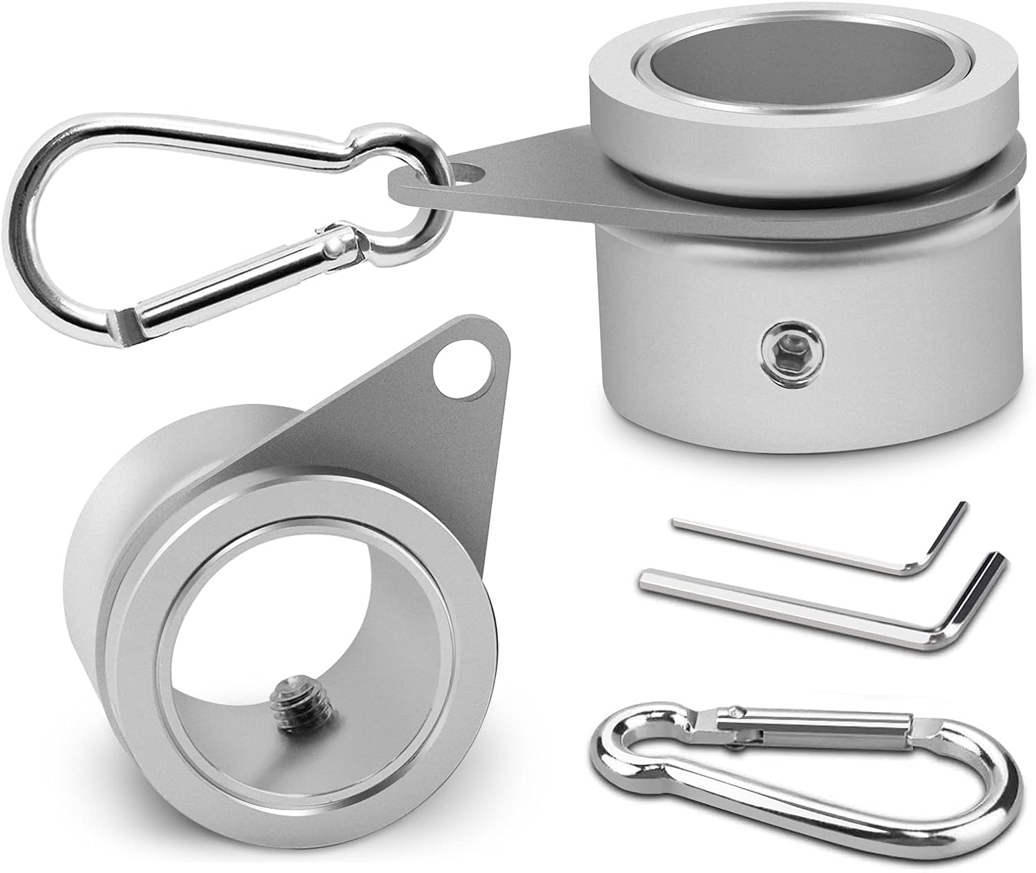 Flag Pole Rings, Aluminum Alloy Flagpole Rings 360° Rotating Anti Wrap Mounting Ring, Spinning Clips with Carabiner for 0.75-1.02 Inch Diameter- Pack of 2 Matte Silver