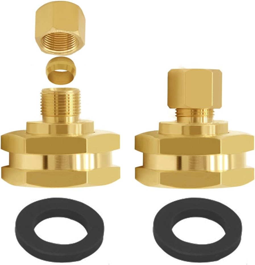 Brass US Standard Faucet Adapter Convert 3/4" GHT Female Garden Hose Thread to 1/4" OD Compression Tubing Adapter Pack of 2
