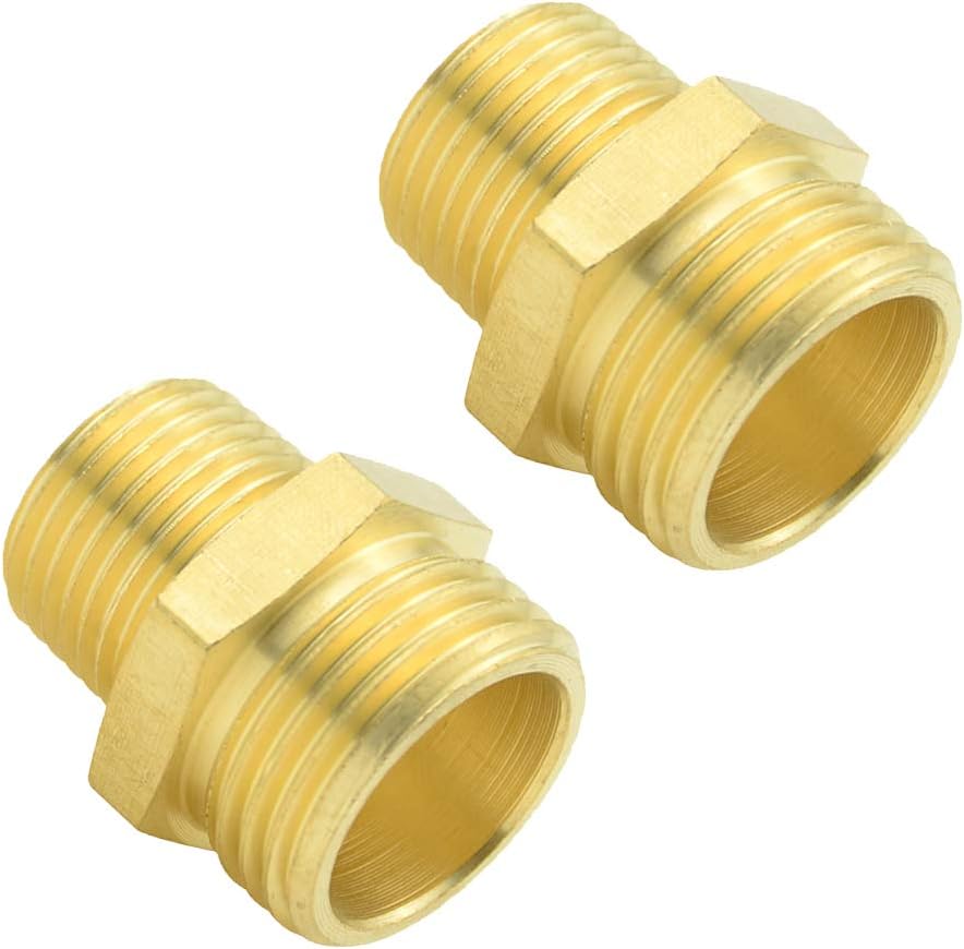 3/4" GHT Male x 1/2" NPT Male Brass Pipe Fittings Hex Nipple Adapter Pack of 2