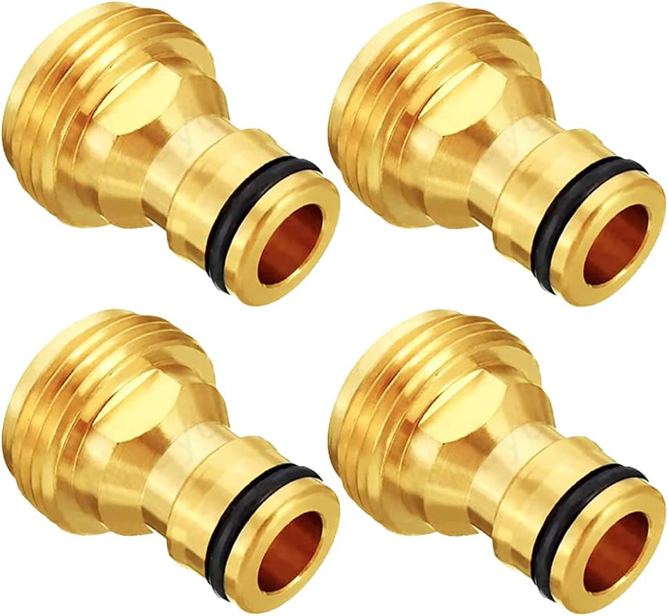 3/4” GHT Male Garden Hose Quick Connect Adapter Brass Connect Fitting Pack of 4