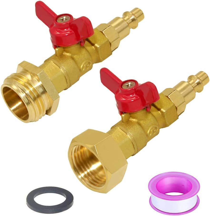 Brass Winterize Blowout Adapter Kit 1/4" Male Quick Connect to 3/4" Male or Female GHT Thread with Ball Valve Fitting Pack of 2