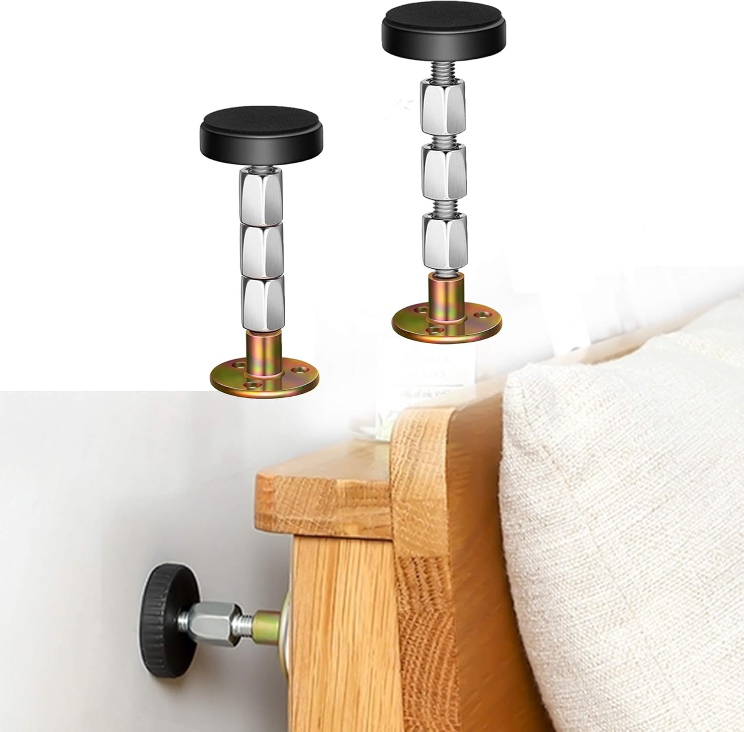 Adjustable Threaded Bed Frame Anti-Shake Tool, Headboard Stoppers, Bedside Headboards Prevent loosening Anti-Shake Fixer, Easy Install 30-112mm
