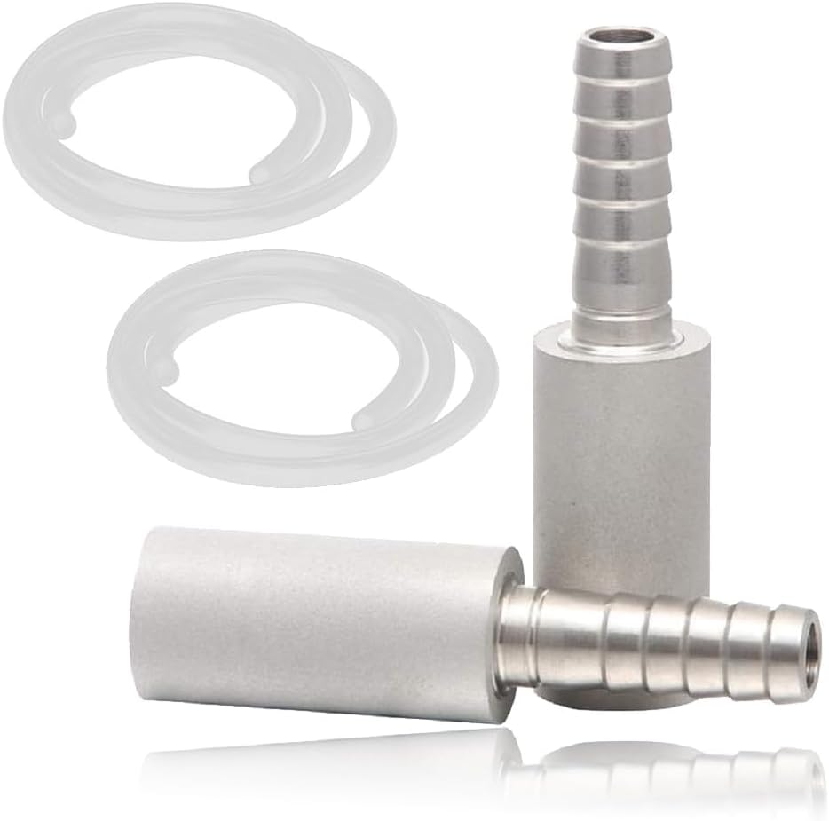 Aeration Stone 0.5 Micron Stainless Steel Oxygenation Diffusion Stone 1/4" Barb for Home brewing Wine Beer Soda + 20 Inch Silicone Hose Pack of 2