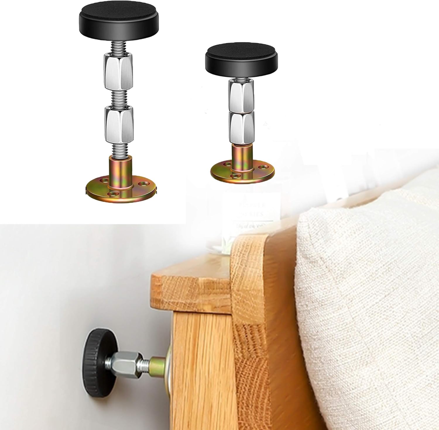 Headboard Stoppers for Wall, Adjustable Iron Bed Frame Anti-Shake Tool, Easy Install, Wall Protection,30-90mm 2PCs