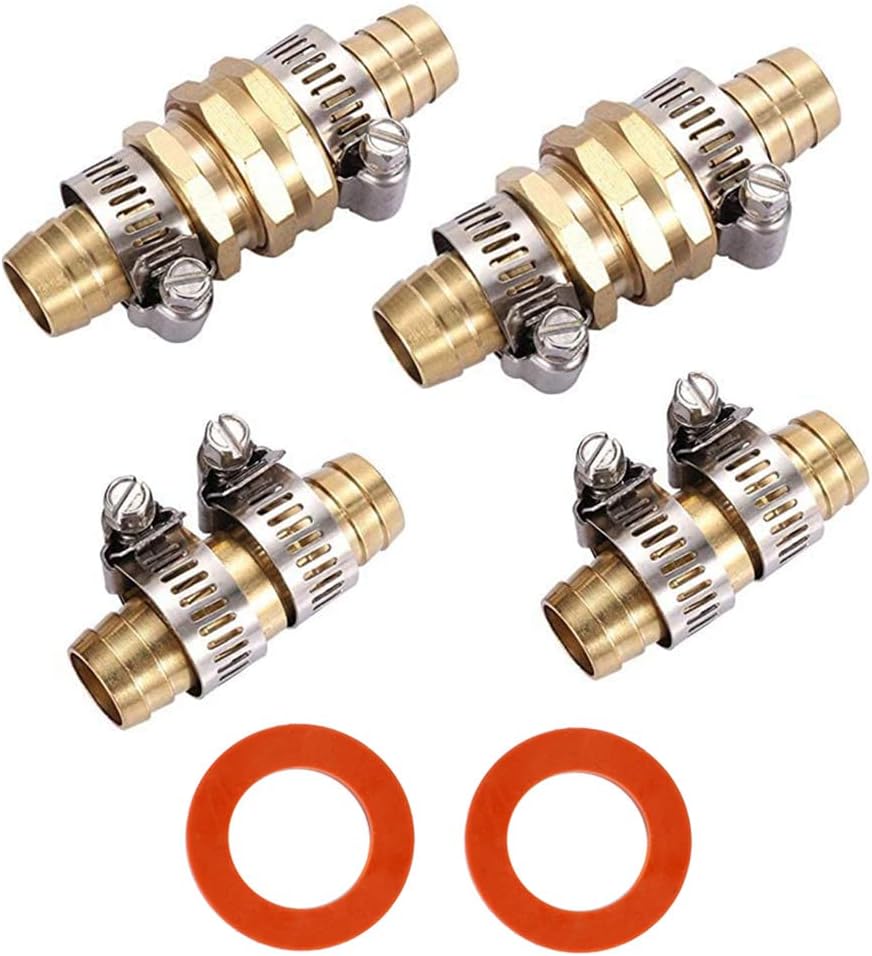 2Sets 5/8 Inch Aluminium Garden Hose Mender End Repair Kit,2Pcs 5/8 Barb Splicer Mender,Water Hose End Mender with Stainless Steel Clamp,Female and Male Hose Connector 2Sets with 2Splicers