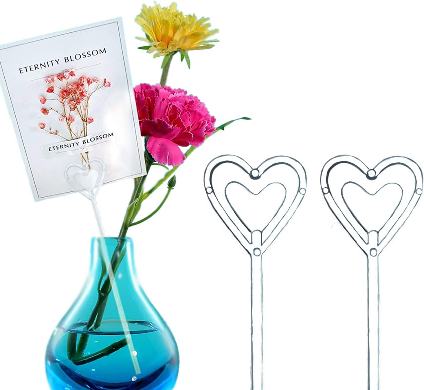 Floral Pick Card Holder 50pcs 10inch Plastic Straight Head Flower Pick Card Holder for Floral Arrangement Bouquet Wedding Decoration Heart Shape Head