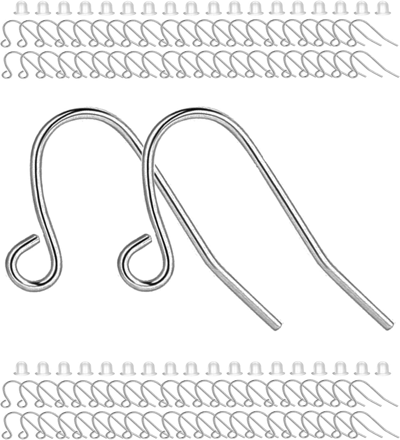Earring Hooks 150pcs Stainless Steel Ear Wire Kits with Rubber Backs Earring Hook for Jewelry Making DIY Earwires Supplies 150pcs Ear Wires and 150 pcs Backs, Total 300pcs