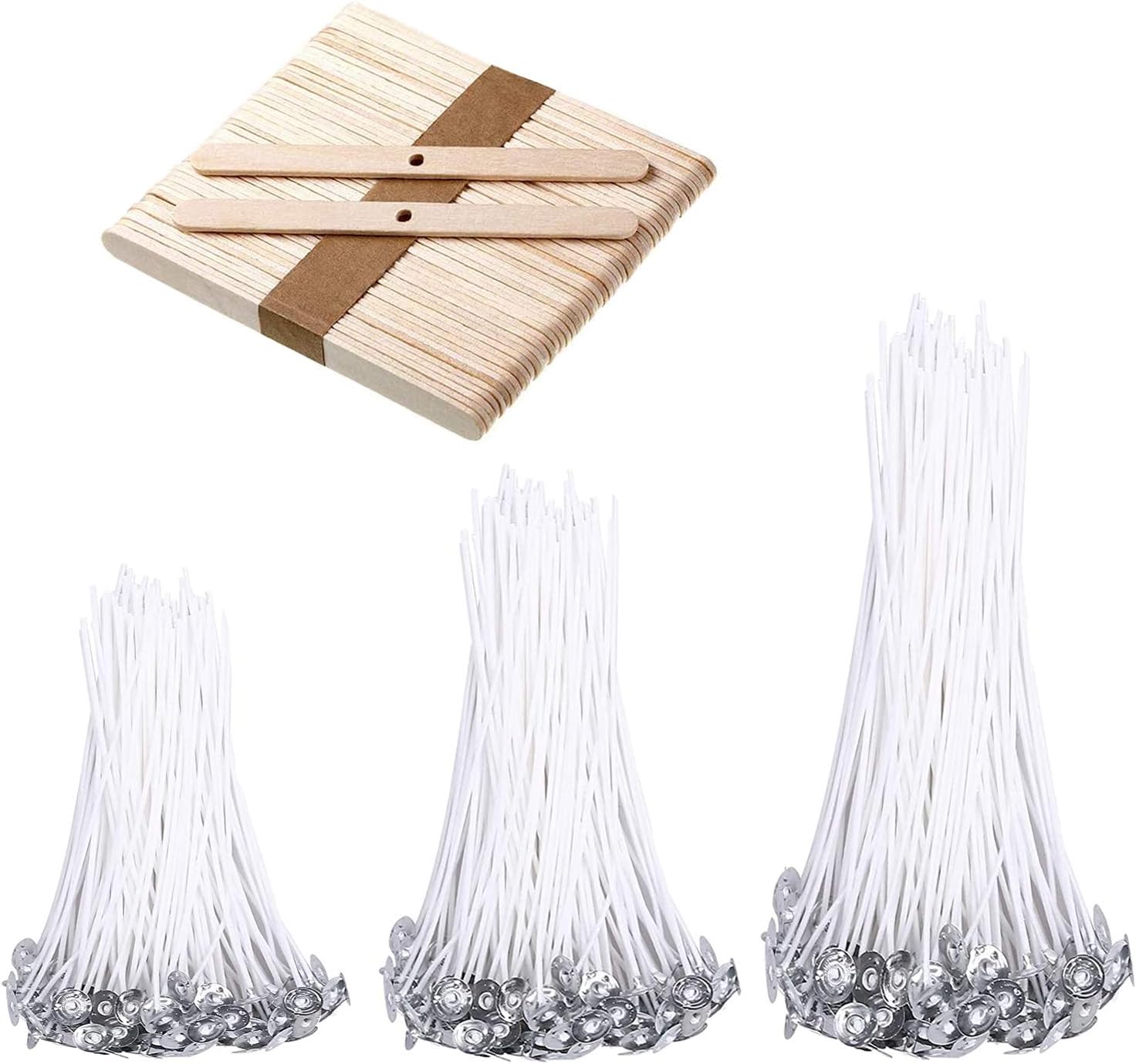 Candle Wicks Set 150 Pcs Candle String Cotton Wicks with 50 Pcs Wooden Holders Centering Device for Making Supplies DIY 4, 6, 8 Inch