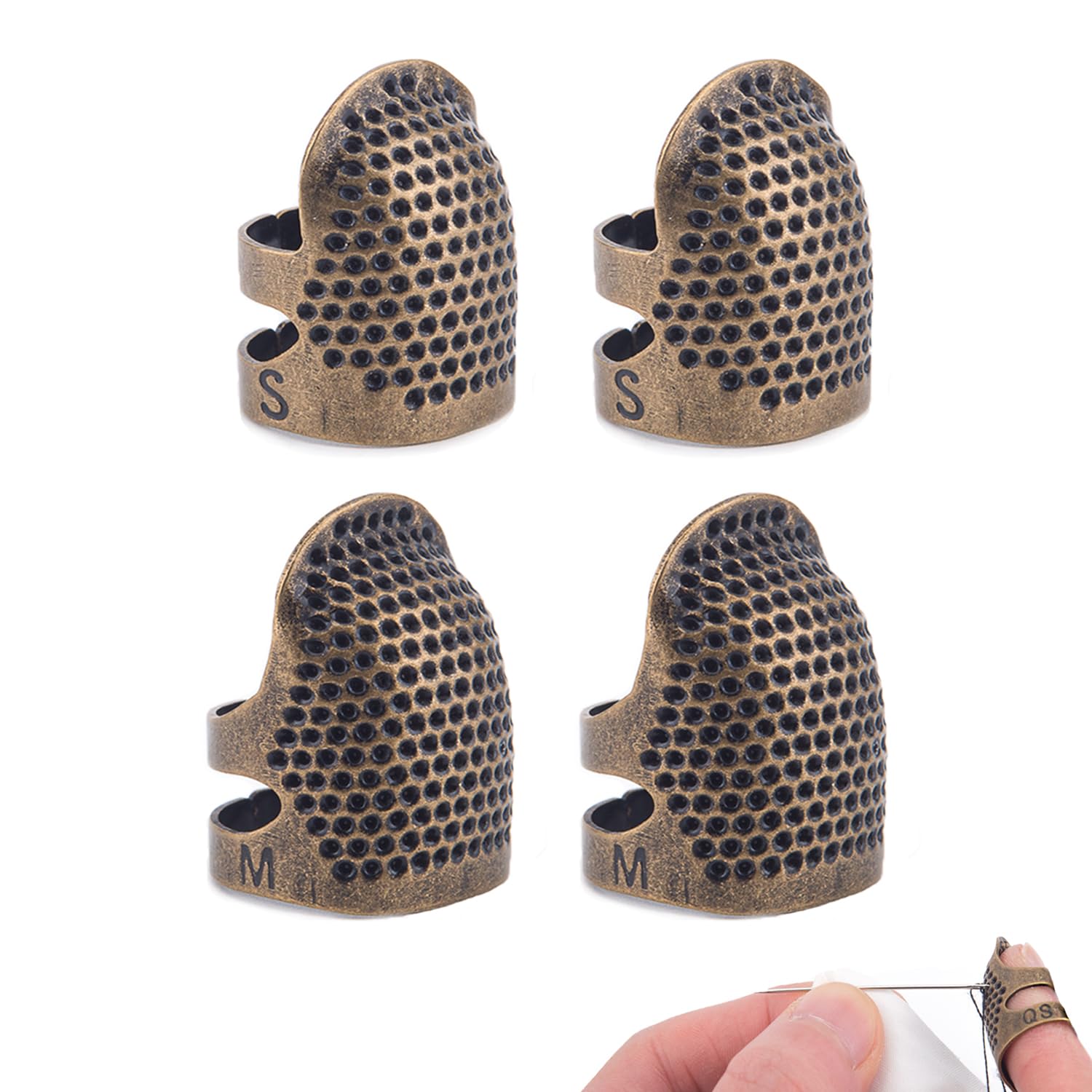 Thimbles for Hand Sewing Thimble Finger Protectors for Sewing Accessories and Tools Thimbles for Hand Quilting Knitting Hand Embroidery Sewing Finger Protector Sizes S and M, 4 Pcs