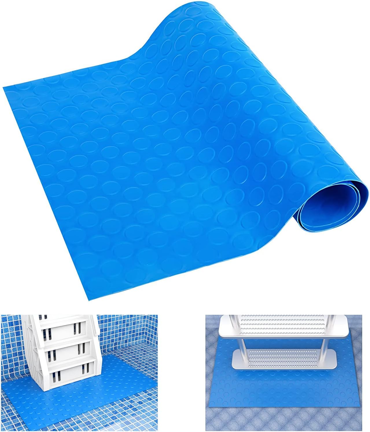 16" x 36" Pool Ladder Mat-Large Swimming Pool Step Mat with Non-Slip Texture-Protective Ladder Pad for Above Ground Pools Liner and Stairs Dots