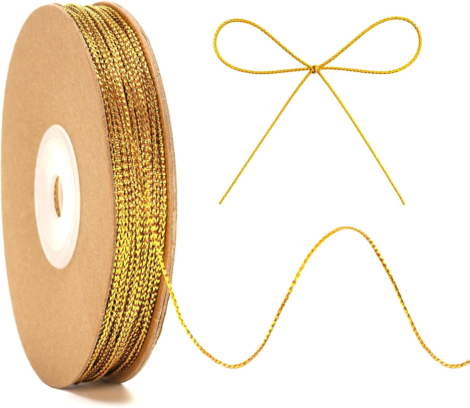 Gold String Metallic Twine - 1mm 328 Feet Gold String for Crafts Christmas String Glitter Decorative Cord for Gift Wrapping Christmas Decorations Tags Ornaments