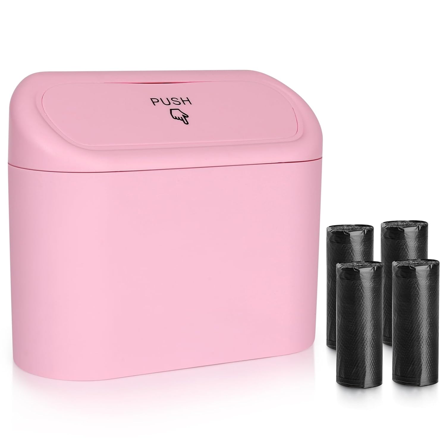 Car Trash Can with Lid, Leakproof Vehicle Garbage Organizer Holder Bin with 60 Pack Trash Bags, Mini Auto Dustbin Accessories Storage Container for Vans, SUVs, Office Pink