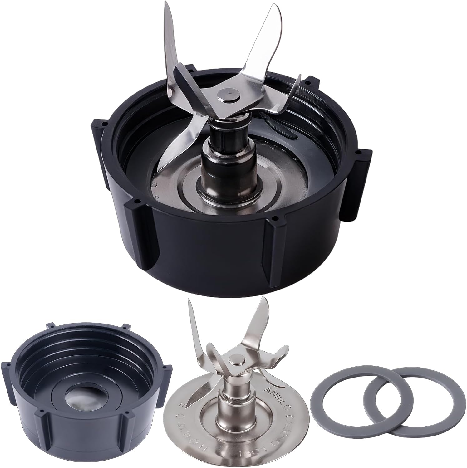 Oster Blender Replacement Parts Kit - 6-Fin Ice-Crushing Blade, Jar Base Cap, and Two Rubber O-Ring Gaskets 4-Piece Accessory Refresh Set
