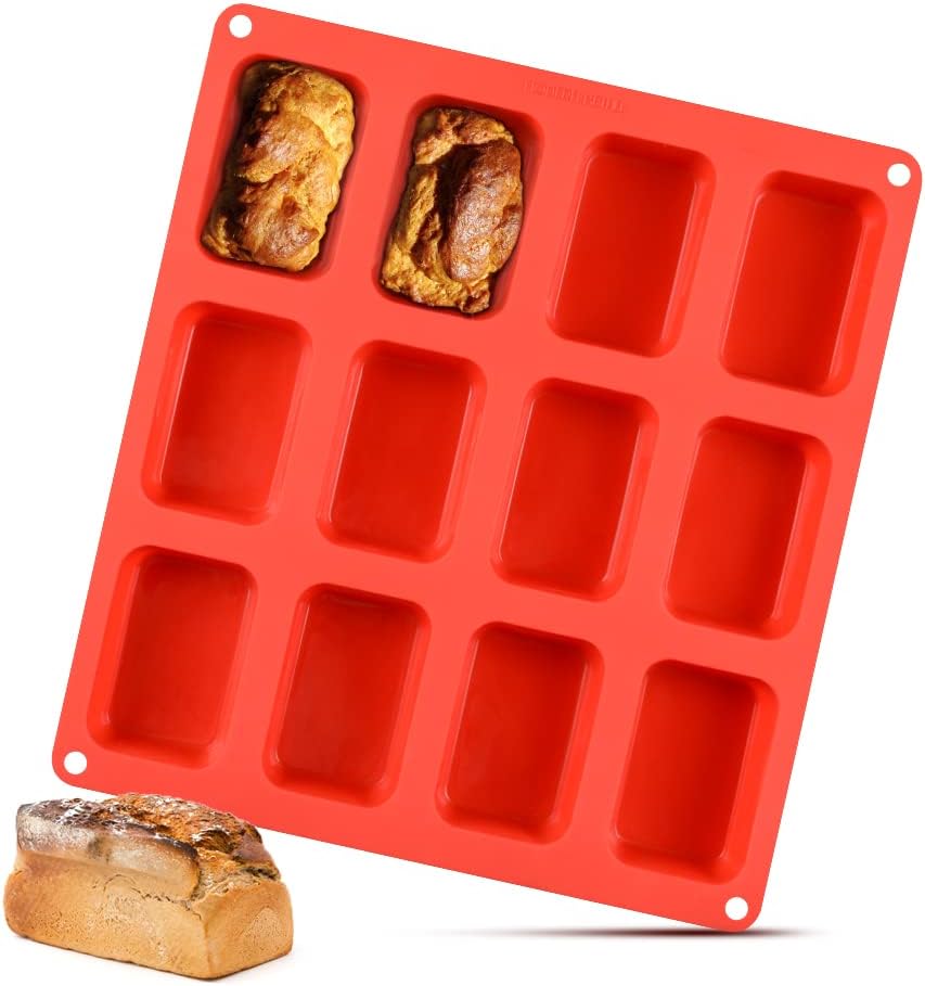 Silicone Mini Loaf pan, Mini Bread Pan Brownie Pan, 12 Cavities Nonstick Food Grade Silicone Mold for Baking Bread, Brownie, Cornbread, Cheesecake and Chocolate 1 Pack