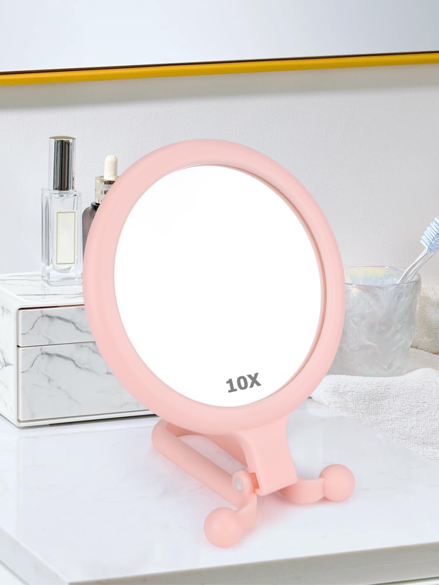 3.5 Inch Portable Personal Makeup Mirror, Portable Table Desk Counter top Mirrors 10x Pink