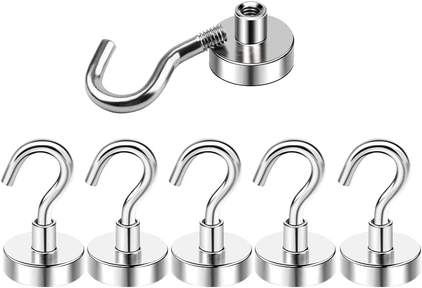 5pcs 20lbs Magnetic Hooks, Refrigerator Magnets, Extra Strong Cruise Hook for Hanging, Adhesive Hooks, No Drilling