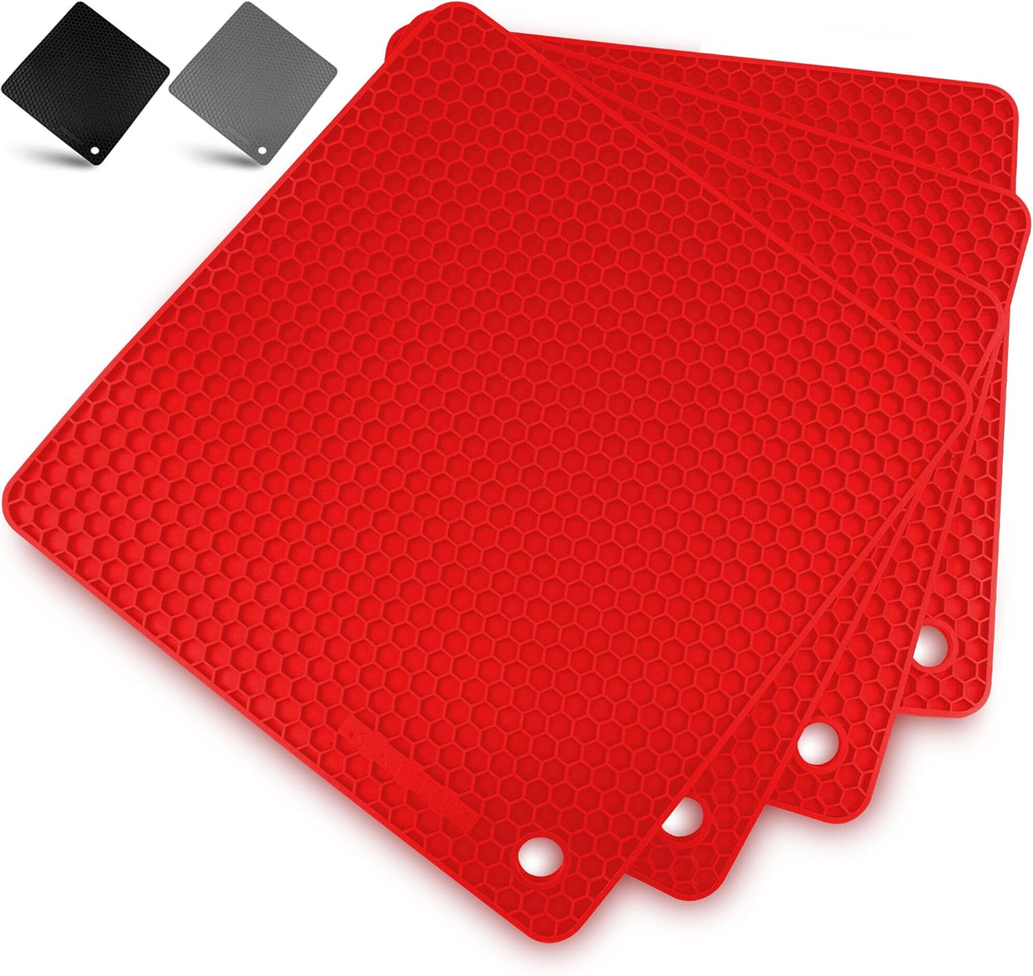 4 Pack Silicone Trivets - 7'x7' Silicone Pot Holders & Coasters - Non Slip, Heat Resistant Mat for Countertop & Table Red