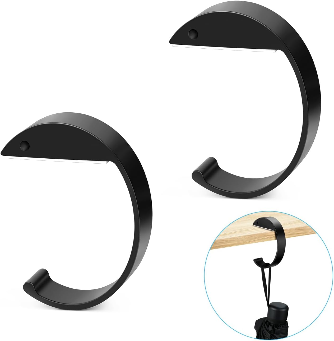 2PCS C Shape Purse Hooks for Table, Headphone Hanger, Aluminum Alloy Desk Heavy Duty Purse Handbag Hooks for Organize Desktop Storage Items Black