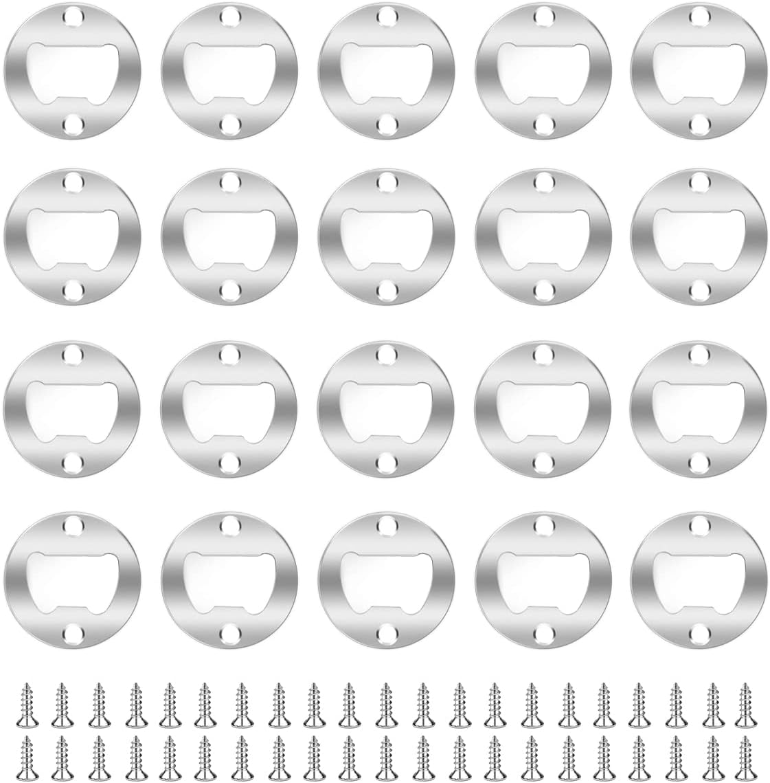 20 Set Stainless Steel Bottle Opener Insert Kits Metal Beer Bottle Opener Beer Wine Hardware Parts with 42Pcs Screws for DIY Resin Mould Kit Bottle Opener Silver