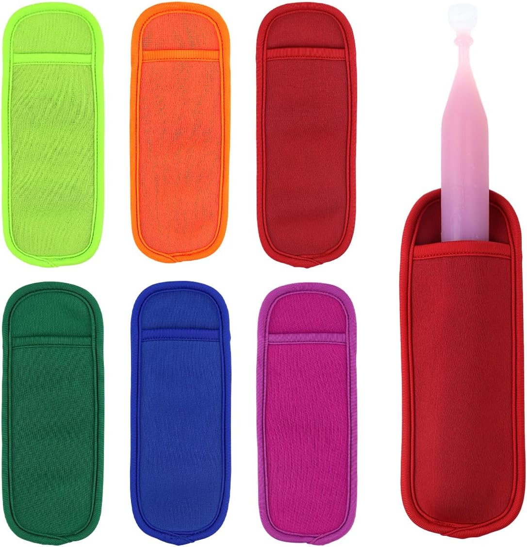 6 Pieces Ice Pop Neoprene Insulator Sleeves Reusable Popsicle Holders Ice Popsicles Bags Ice Pop Sleeves Popsicle Holder Sleeves Ice Pop Stick Sleeves 6 Colors