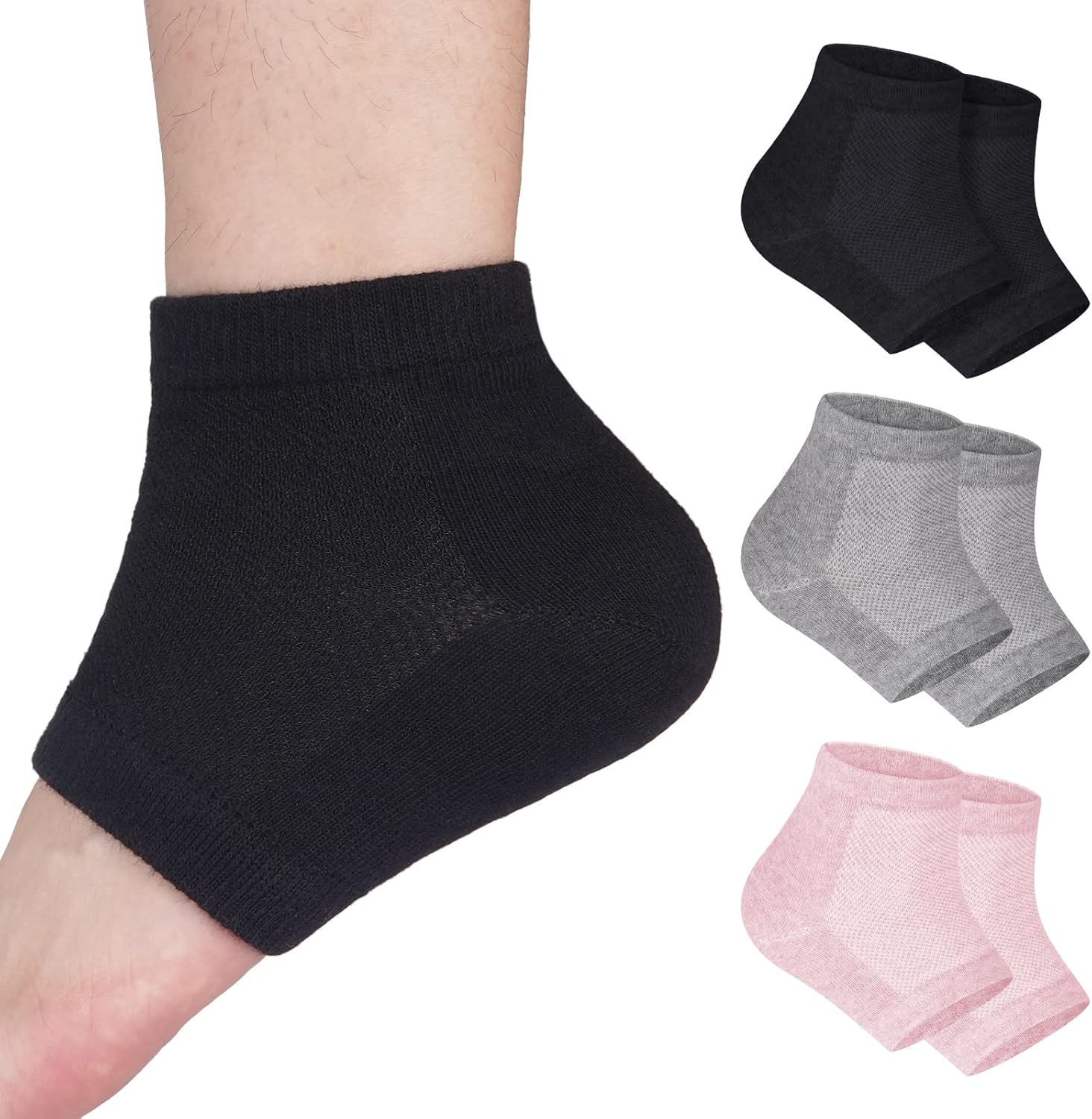 3 Pairs Moisturizing Heel Socks for Dry Cracked Feet, Gel Repair Moisture Spa Socks for Women Dry Cracked Heels Overnight Regular