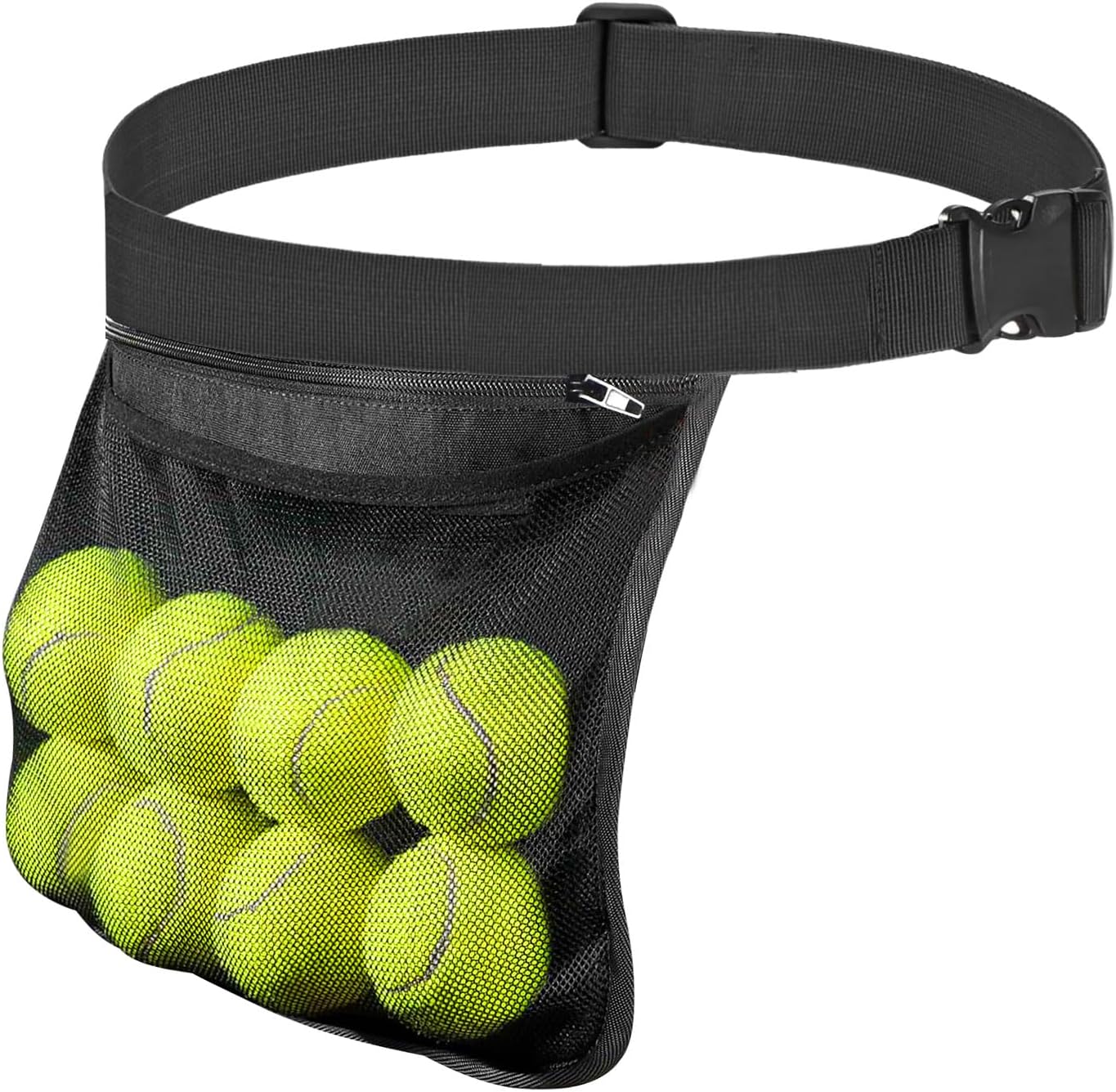 Tennis Ball Holder Ball Bag, Adjustable Pickleball Waist Pouch Holder, Pickleball Bags Holding 8-10 Tennis or Pickleball, Waist Hip Bag for Tennis, Cycling, Golf