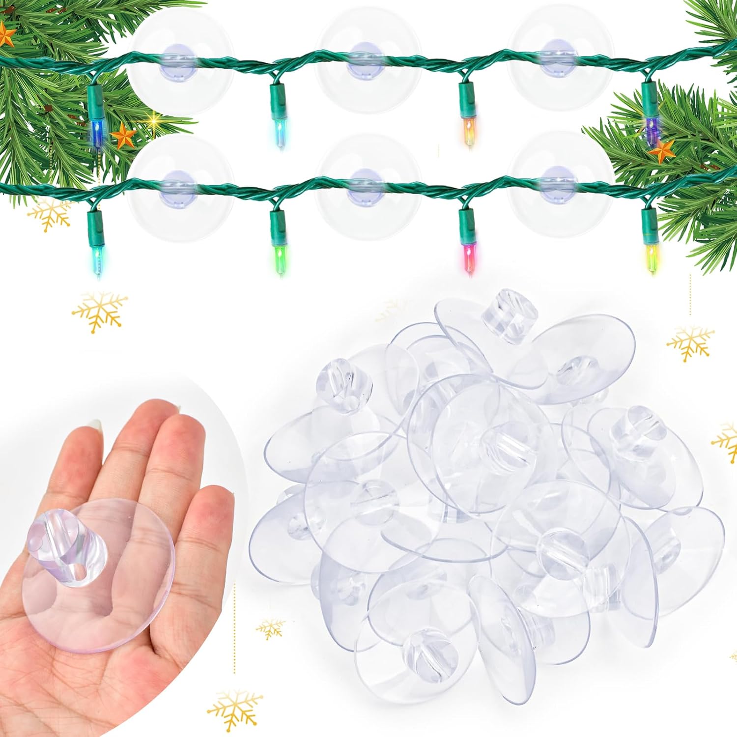 Christmas Light String Suction Cup Holders & Hooks for Seasonal Lights & Xmas Decorations 50Pcs