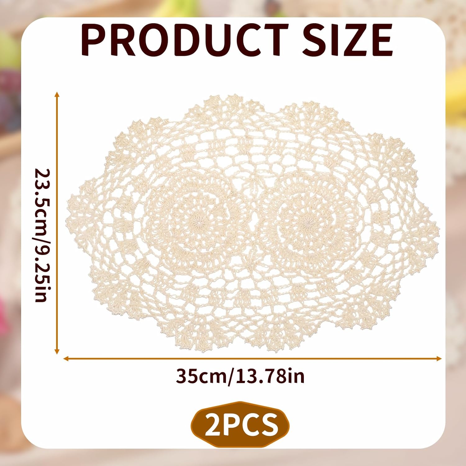 2-Pack Vintage Lace Placemats - 10x14 Inch French Crochet Lace Doilies, Handmade Embroidered Oval Table Mats for Dining, Tea Party, Wedding Decor, Furniture and Home Decoration Beige