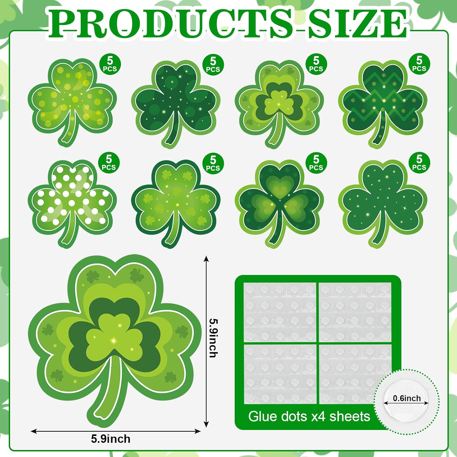 Shamrocks Clover Cutouts for Classroom Bulletin Board Decorations,Large St. Patrick's Day Shamrock Paper Cutouts for School Office Ireland Party Supplies 6 x 6 Inch,40 Pcs