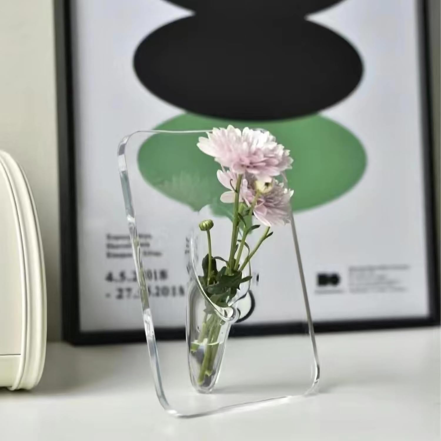 Clear Acrylic Photo Frame Vase - Modern Style Decorative Vase for Office Bookshelf Bedroom Living Room - Unique Home Decor Piece