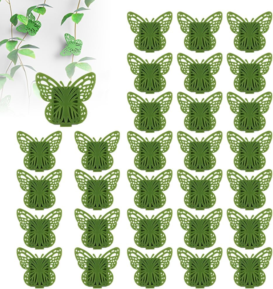 30 Green Butterfly Leaf Plant Clips Invisible Wall Plant Support Hooks Vinyl Cross Brackets for Indoor Outdoor Climbing Plants